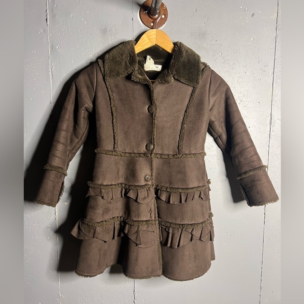 Widgeon Girls Faux Fur Coat, Brown, Size 6.